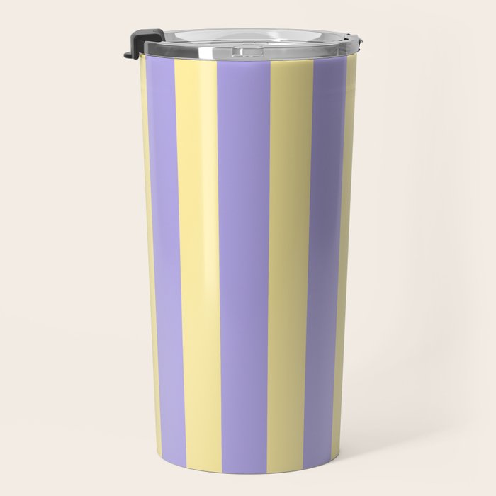 Pastel Stripe Pattern  Soft Yellow and Lavender Travel Mug Gallery Image 3