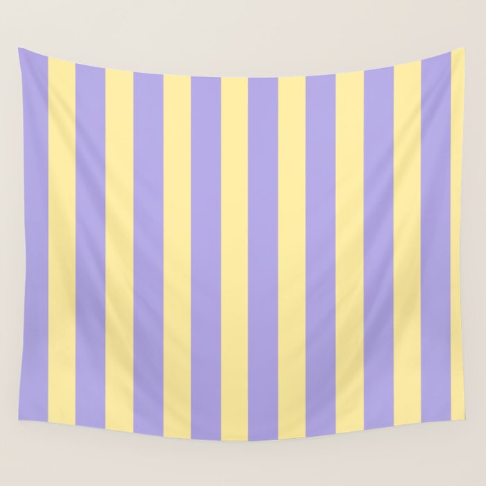 Pastel Stripe Pattern  Soft Yellow and Lavender Wall Tapestry Gallery Image 1