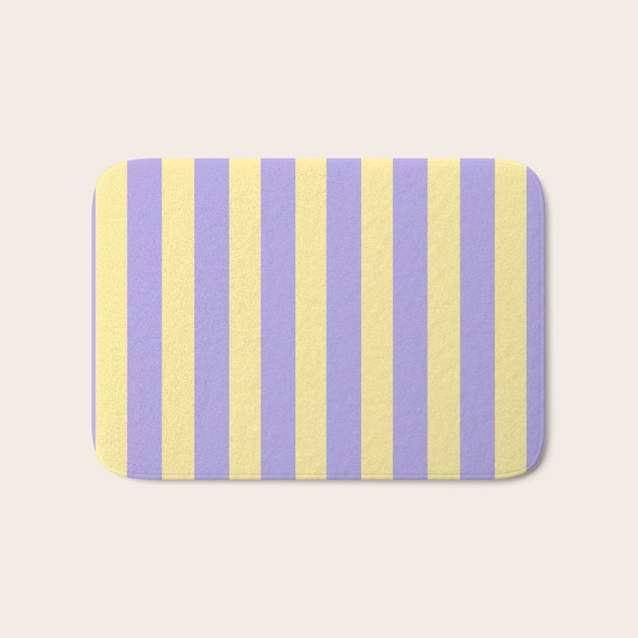 Pastel Stripe Pattern  Soft Yellow and Lavender Bath Mat Gallery Image 1