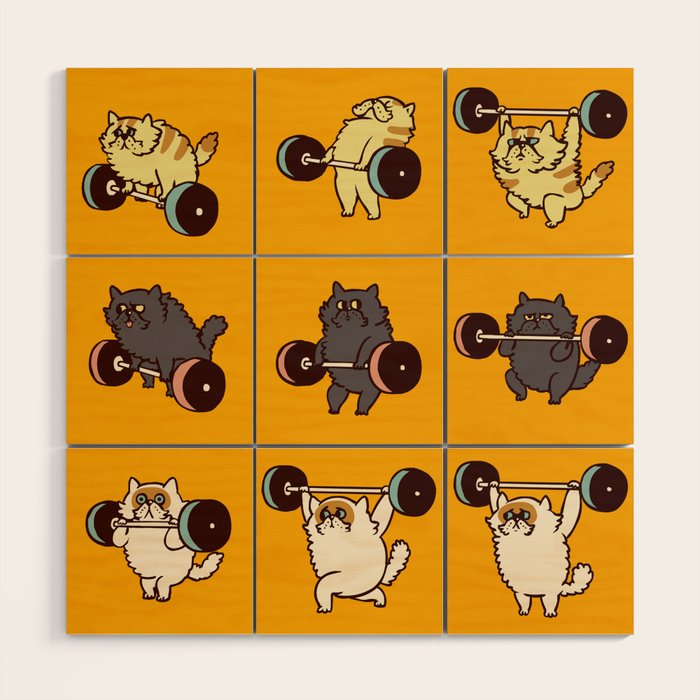 Olympic Lifting Cat Wood Wall Art Gallery Image 1