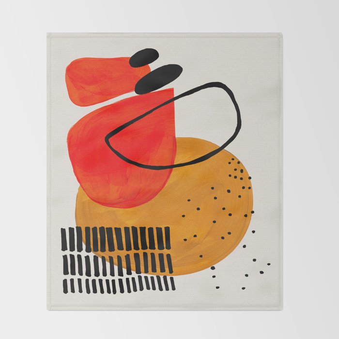 Mid Century Modern Abstract Colorful Art Yellow Ball Orange Shapes Orbit Black Pattern Throw Blanket Gallery Image 2