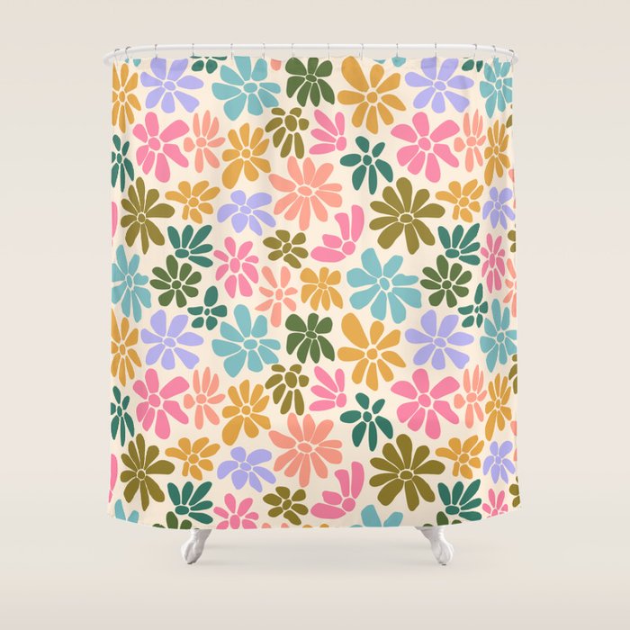 Retro Daisies - Rainbow Fun Shower Curtain Gallery Image 1