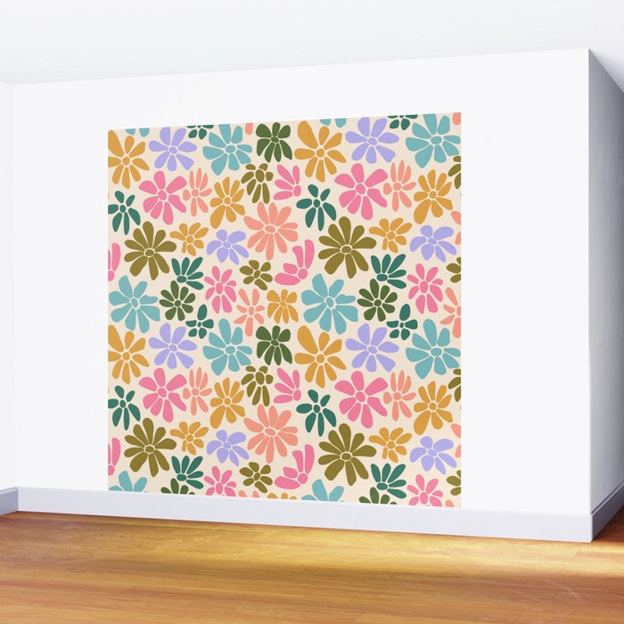 Retro Daisies - Rainbow Fun Wall Mural Gallery Image 2