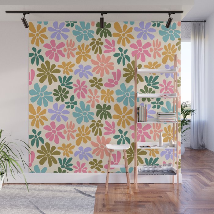Retro Daisies - Rainbow Fun Wall Mural Gallery Image 1