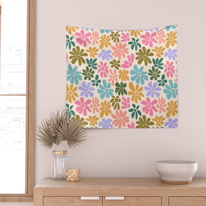 Retro Daisies - Rainbow Fun Wall Tapestry Gallery Image 2