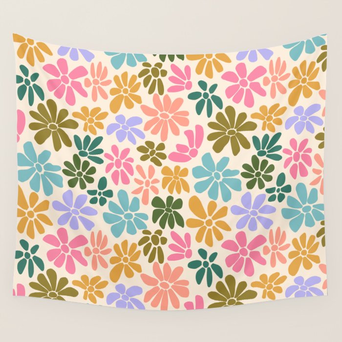 Retro Daisies - Rainbow Fun Wall Tapestry Gallery Image 4