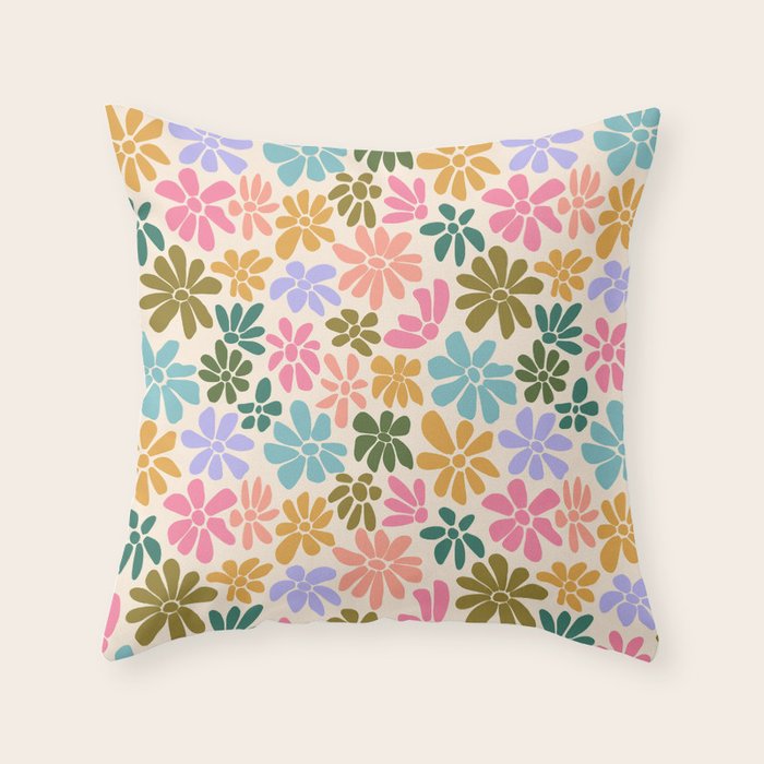 Retro Daisies - Rainbow Fun Throw Pillow Gallery Image 1