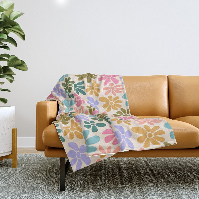 Retro Daisies - Rainbow Fun Throw Blanket Gallery Image 1