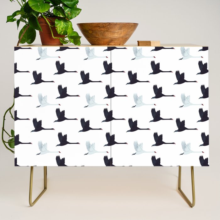 Flying Elegant Swan Pattern Credenza Gallery Image 1