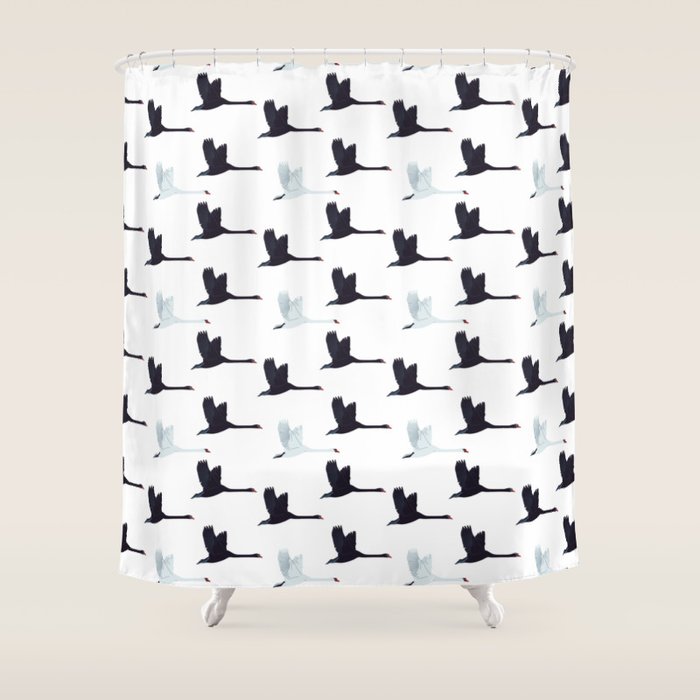 Flying Elegant Swan Pattern Shower Curtain Gallery Image 1