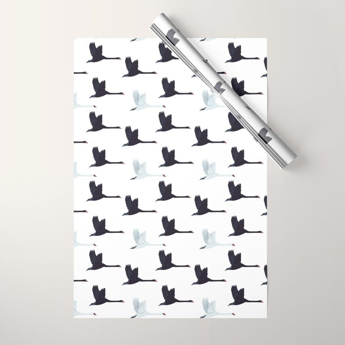 Flying Elegant Swan Pattern Wrapping Paper Gallery Image 1