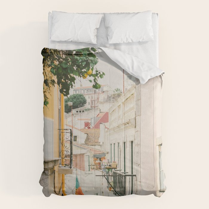 Lemon Tree in Alley of Old Town of Lisbon - Portugal Travel Photography Comforter Gallery Image 6