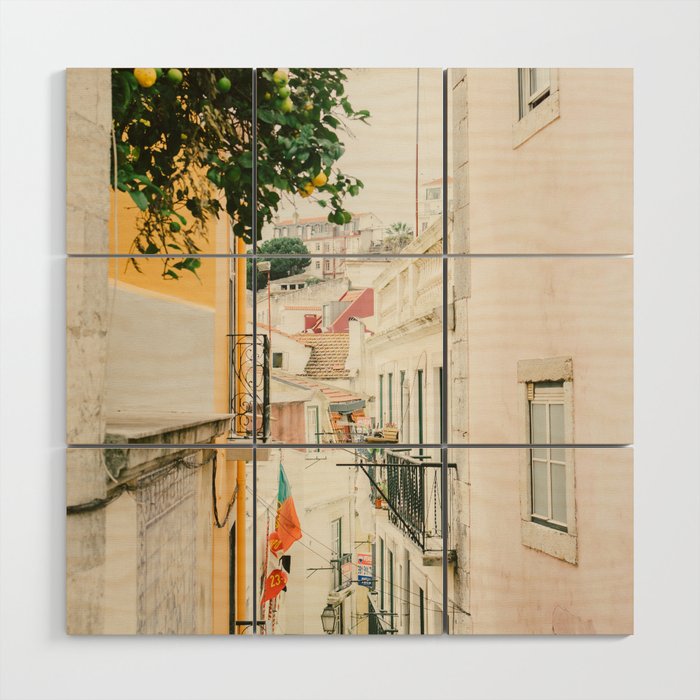Lemon Tree in Alley of Old Town of Lisbon - Portugal Travel Photography Wood Wall Art Gallery Image 1