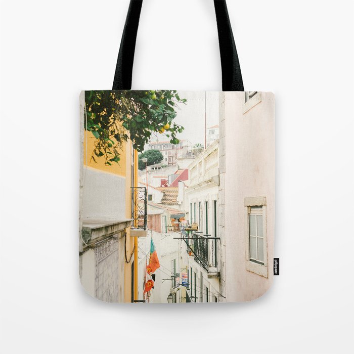 Lemon Tree in Alley of Old Town of Lisbon - Portugal Travel Photography Tote Bag Gallery Image 1