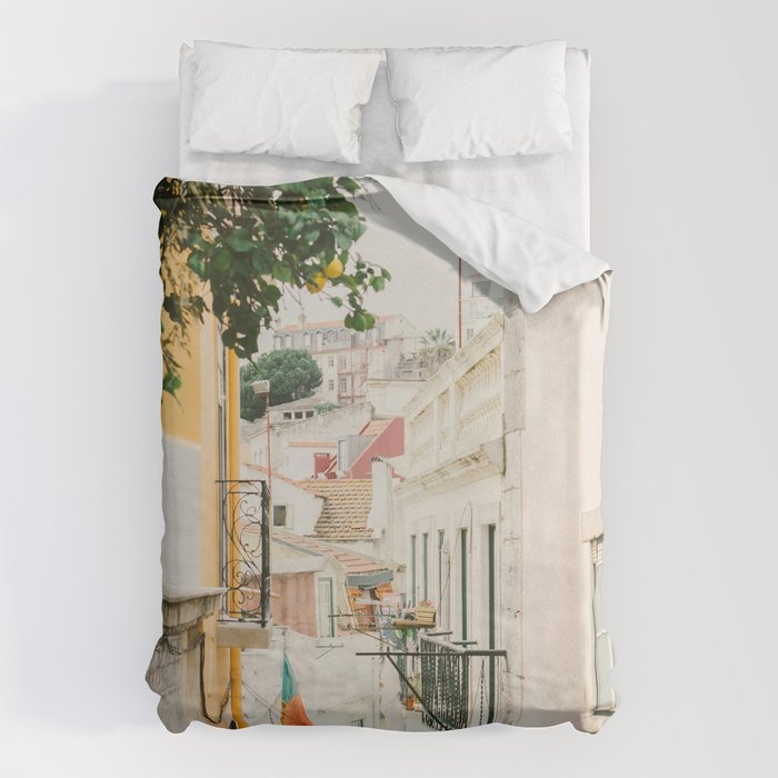 Lemon Tree in Alley of Old Town of Lisbon - Portugal Travel Photography Duvet Cover Gallery Image 6
