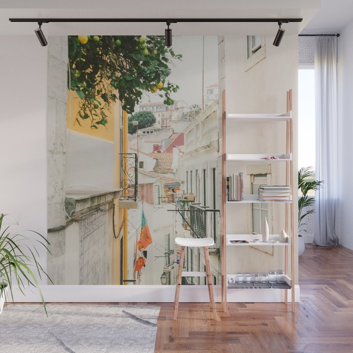 Lemon Tree in Alley of Old Town of Lisbon - Portugal Travel Photography Wall Mural Gallery Image 1