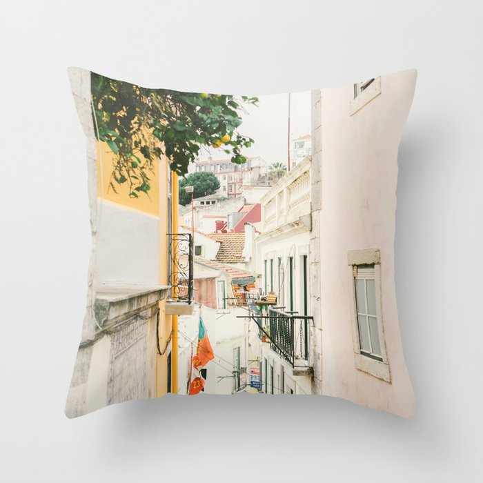 Lemon Tree in Alley of Old Town of Lisbon - Portugal Travel Photography Throw Pillow Gallery Image 6
