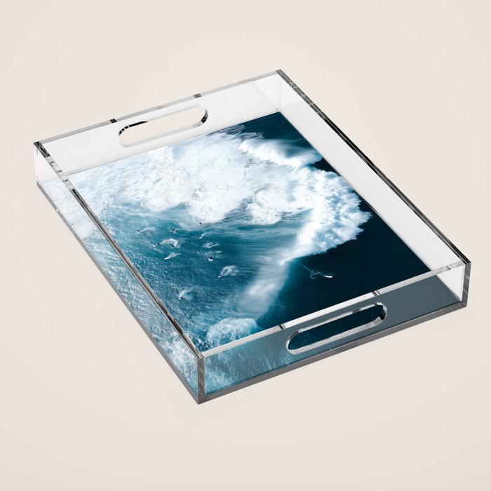 Surfers in Motion - Aerial Ocean Wave Photography Acrylic Tray Gallery Image 1