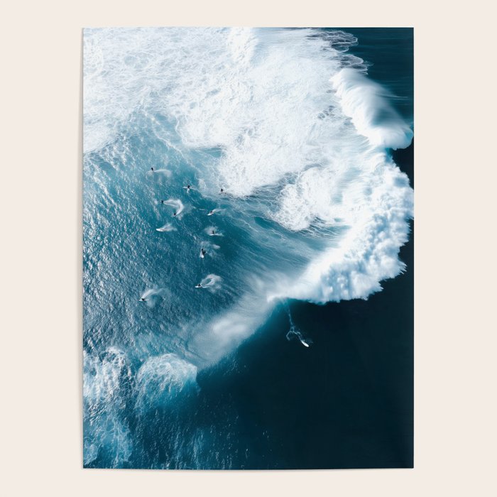 Surfers in Motion - Aerial Ocean Wave Photography Poster Gallery Image 1