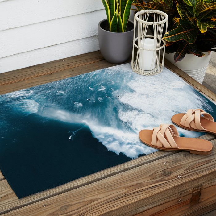 Surfers in Motion - Aerial Ocean Wave Photography Outdoor Rug Gallery Image 2