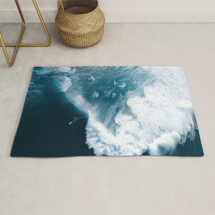 Surfers in Motion - Aerial Ocean Wave Photography Rug Gallery Image 1