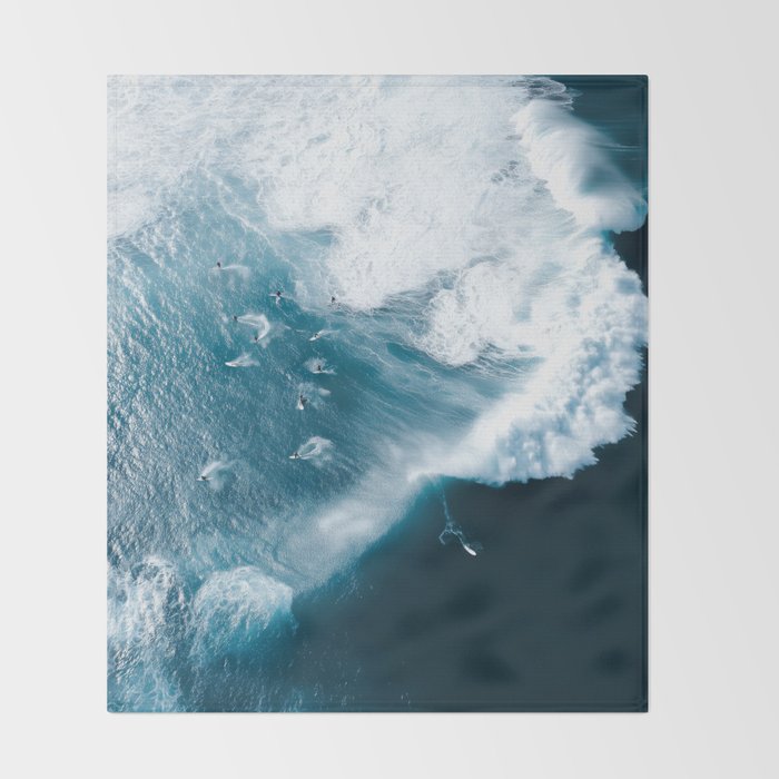 Surfers in Motion - Aerial Ocean Wave Photography Throw Blanket Gallery Image 2