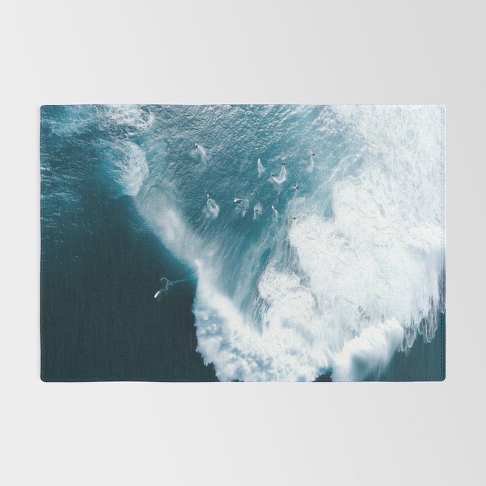Surfers in Motion - Aerial Ocean Wave Photography Rug Gallery Image 2