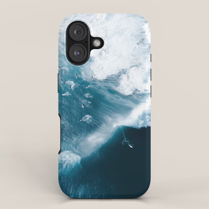 Surfers in Motion - Aerial Ocean Wave Photography iPhone Case Gallery Image 1