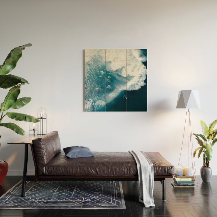 Surfers in Motion - Aerial Ocean Wave Photography Wood Wall Art Gallery Image 2