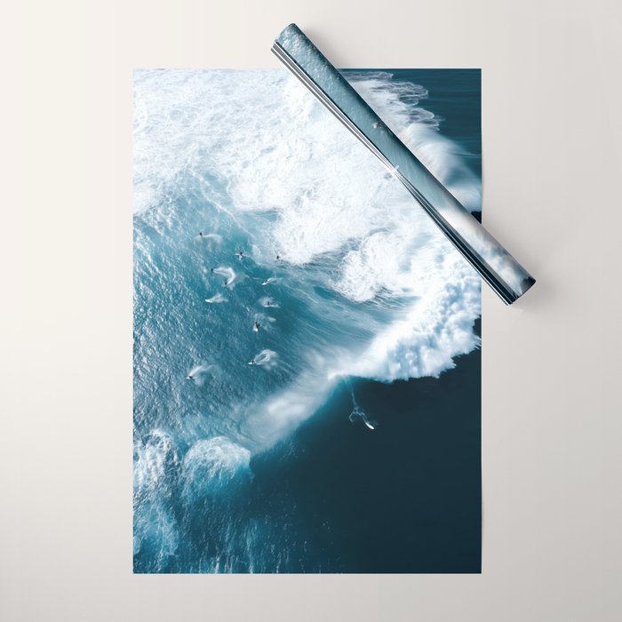 Surfers in Motion - Aerial Ocean Wave Photography Wrapping Paper Gallery Image 1