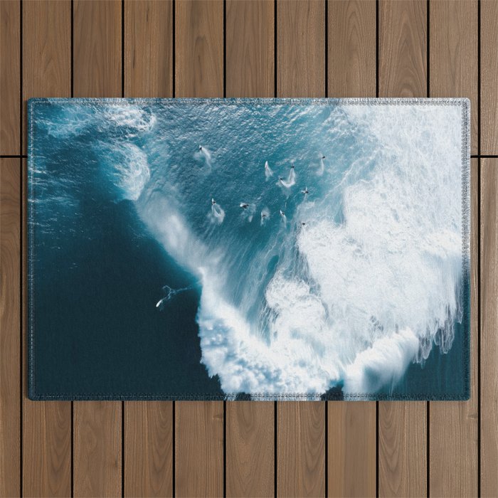 Surfers in Motion - Aerial Ocean Wave Photography Outdoor Rug Gallery Image 1