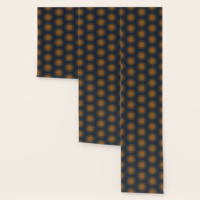 Boho Summer Sun Pattern VII Navy Blue Burnt Orange Wallpaper Gallery Image 3