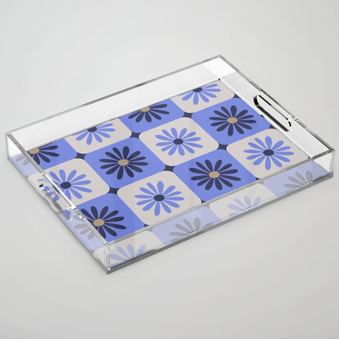 Checkered Daisies - Periwinkle Acrylic Tray Gallery Image 1