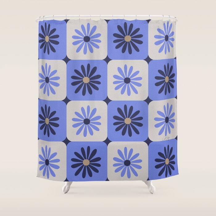 Checkered Daisies - Periwinkle Shower Curtain Gallery Image 1