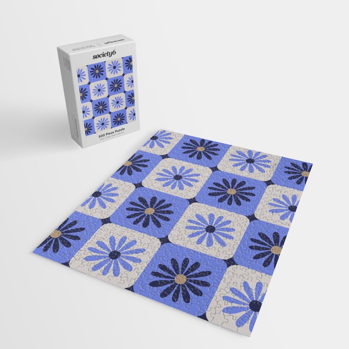 Checkered Daisies - Periwinkle Jigsaw Puzzle Gallery Image 2