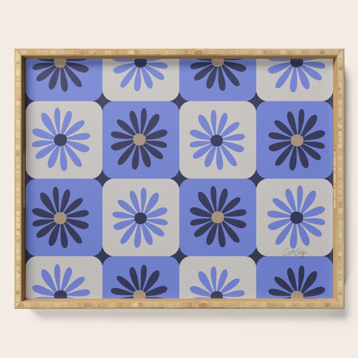 Checkered Daisies - Periwinkle Serving Tray Gallery Image 1