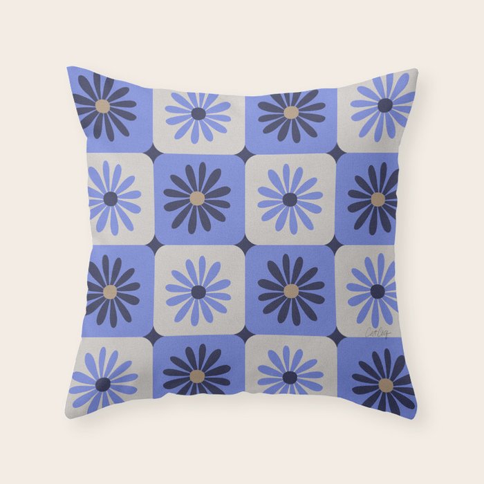Checkered Daisies - Periwinkle Throw Pillow Gallery Image 6
