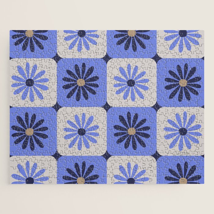 Checkered Daisies - Periwinkle Jigsaw Puzzle Gallery Image 1