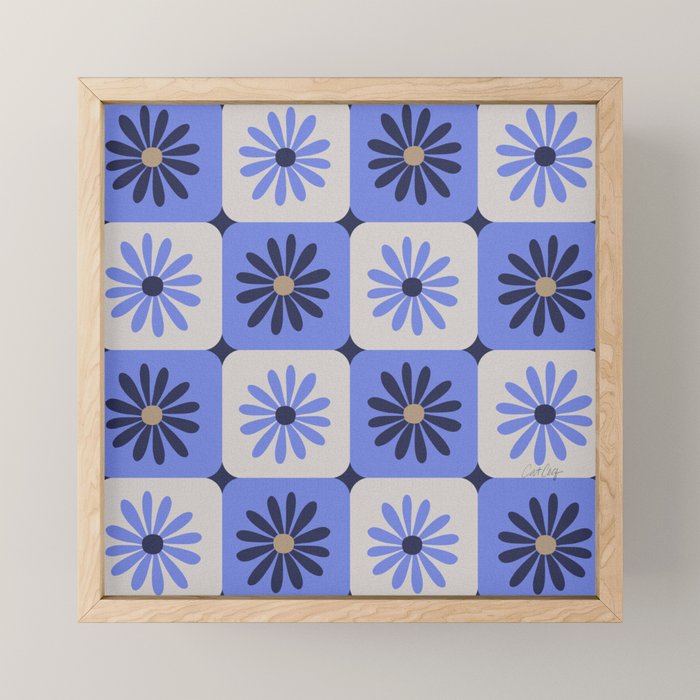 Checkered Daisies - Periwinkle Mini Art Print Gallery Image 1