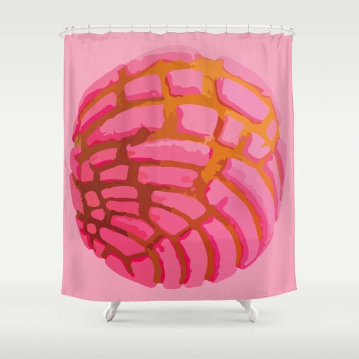 Pink concha bread mexican concha pan dulce mexican food lover Shower Curtain Gallery Image 1