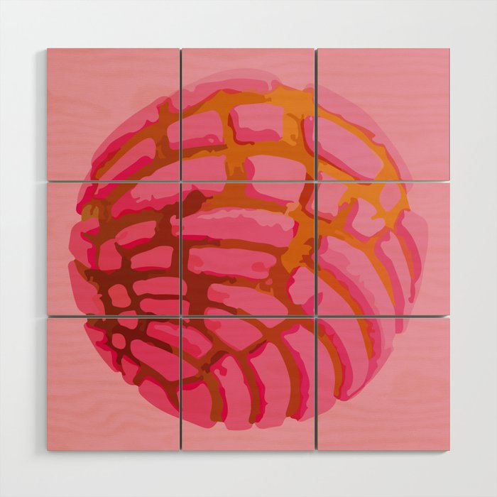 Pink concha bread mexican concha pan dulce mexican food lover Wood Wall Art Gallery Image 1