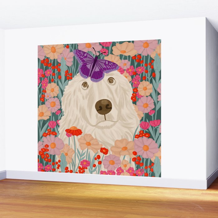 Butterfly Blossoms and a Furry Friend Wall Mural Gallery Image 2