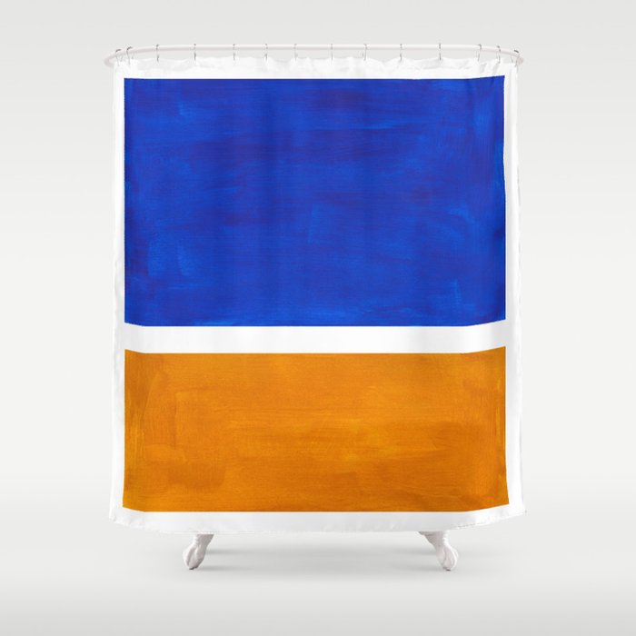 Phthalo Blue Yellow Ochre Mid Century Modern Abstract Minimalist Rothko Color Field Squares Shower Curtain Gallery Image 1