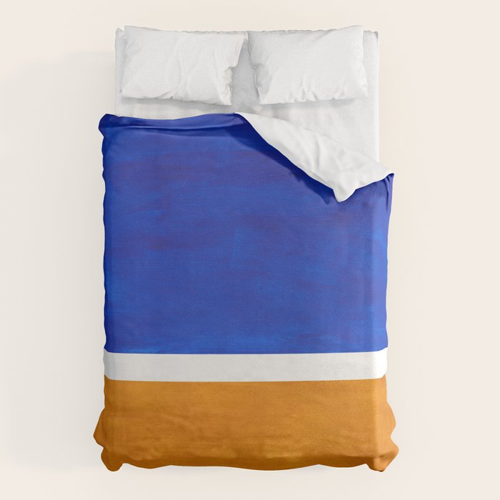 Phthalo Blue Yellow Ochre Mid Century Modern Abstract Minimalist Rothko Color Field Squares Duvet Cover Gallery Image 6