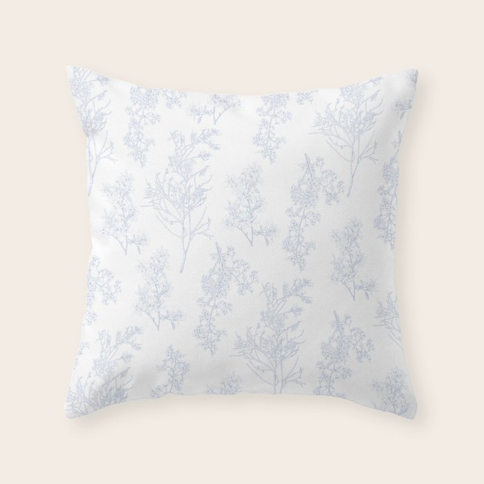 Botanical Cottage Floral Pattern in Soft Light Blue and White Throw Pillow Gallery Image 6