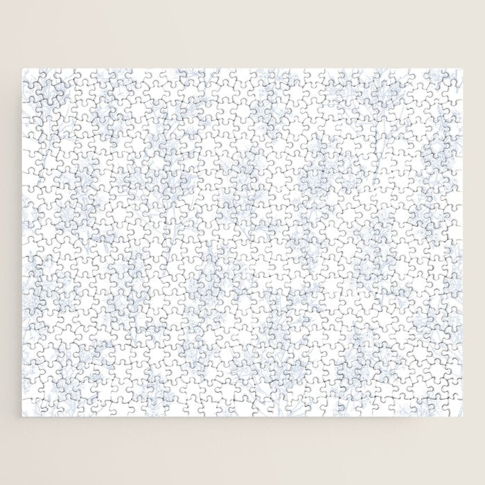 Botanical Cottage Floral Pattern in Soft Light Blue and White Jigsaw Puzzle Gallery Image 1
