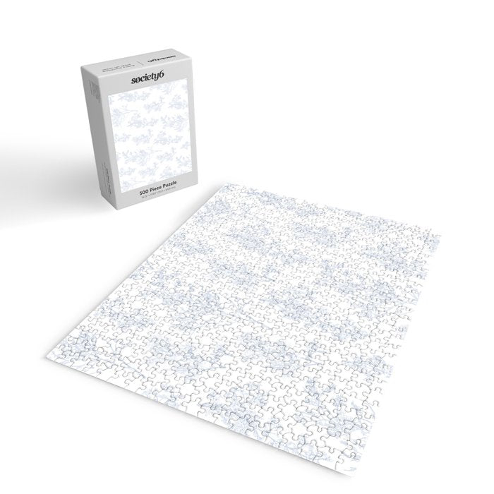 Botanical Cottage Floral Pattern in Soft Light Blue and White Jigsaw Puzzle Gallery Image 2