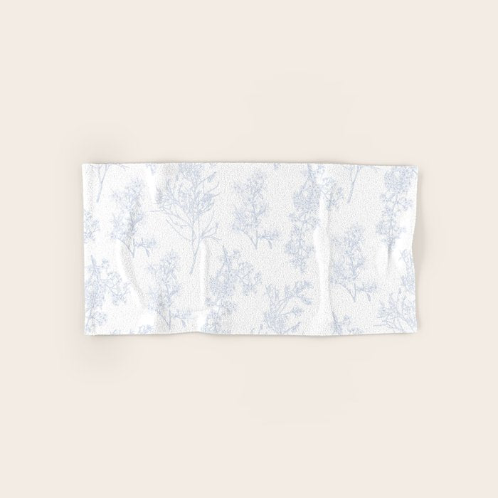 Botanical Cottage Floral Pattern in Soft Light Blue and White Bath Towel Gallery Image 1