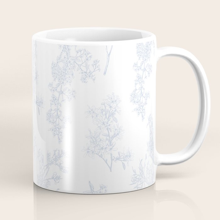 Botanical Cottage Floral Pattern in Soft Light Blue and White Coffee Mug Gallery Image 1