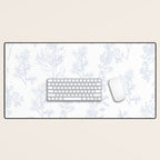Botanical Cottage Floral Pattern in Soft Light Blue and White Desk Mat Gallery Image 1